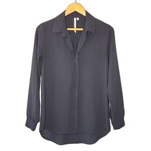 BELLATRIX Black Sheer Long Sleeve V-neck Collared Blouse size S